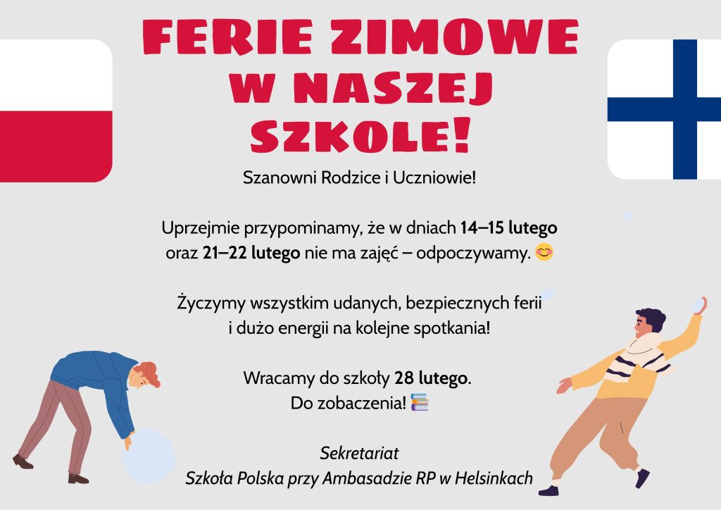 Ogłoszenie w sprawie ferii zimowych 2026