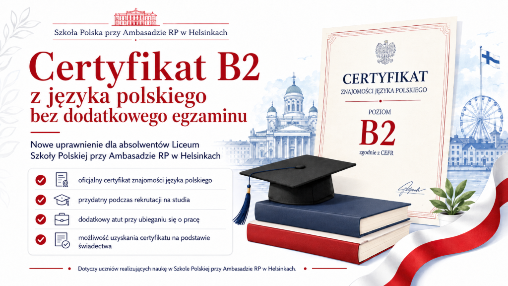 Nowa możliwość dla absolwentów Liceum: certyfikat B2 z języka polskiego bez egzaminu
